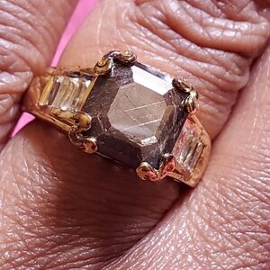 Chocolate Sapphire White Zircon Cocktail Ring Gold Vermeil